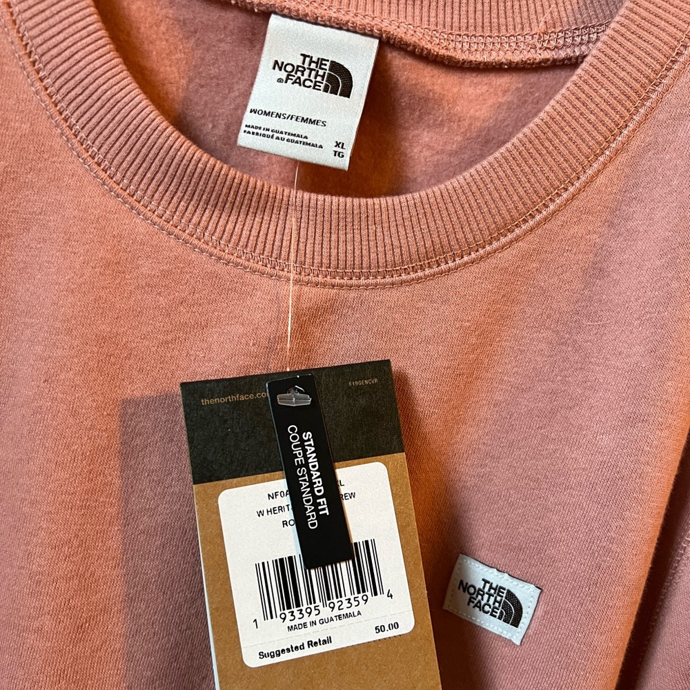 Northface Heritage crew neck sweatshirt in rose dawn color XL